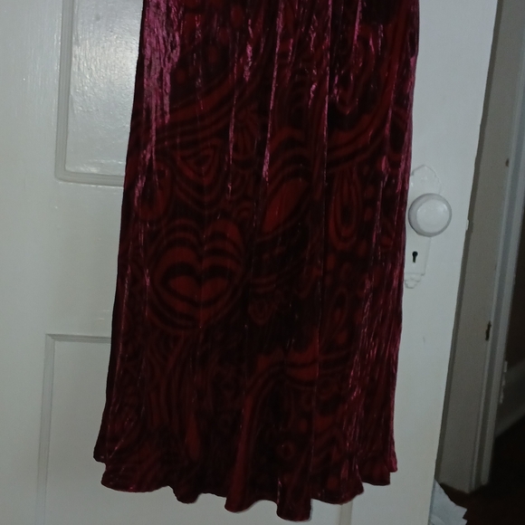 Vintage Red Velvet Maxi Dress Silk Blend Whimsigoth Burnout - Picture 2 of 15